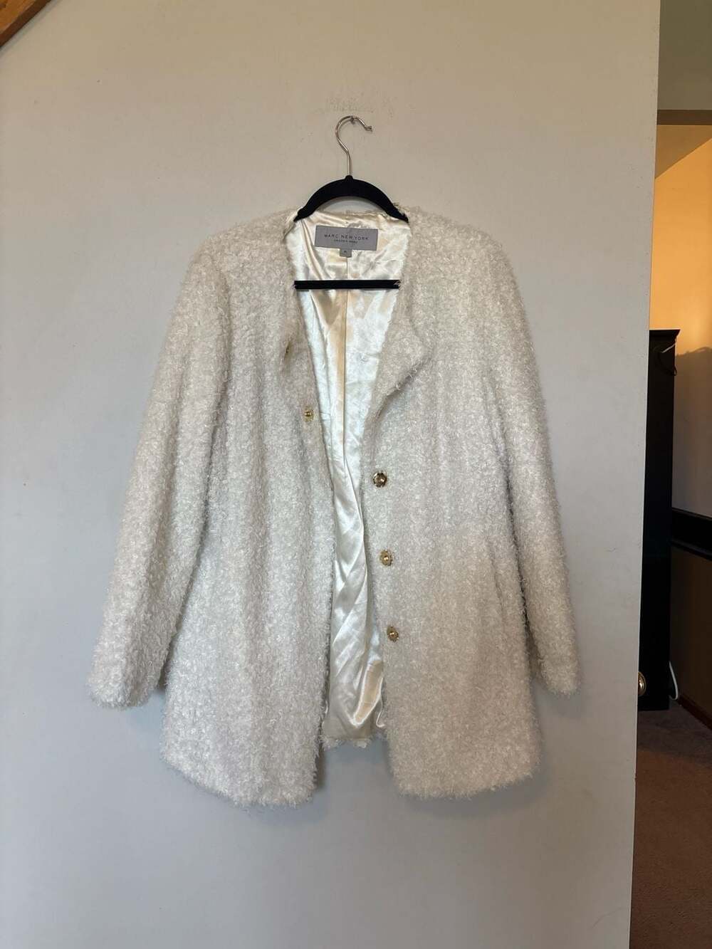 Marc New York Andrew Marc Ivory Boucle Faux Fur Teddy Coat Jacket size PL